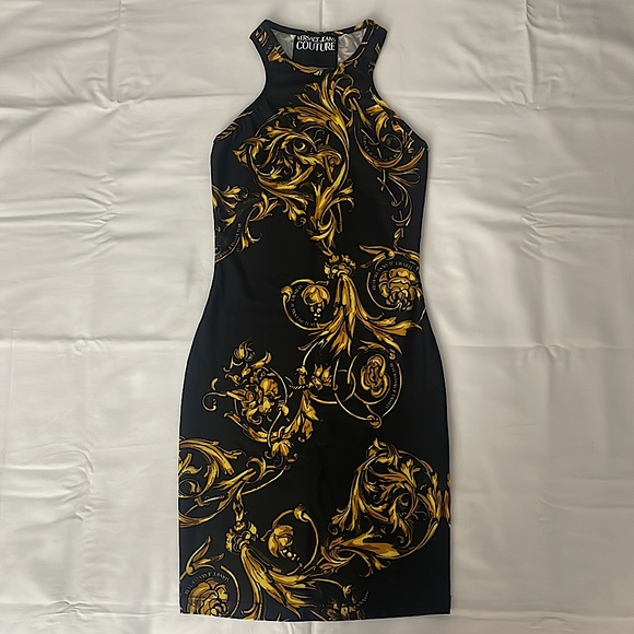 Versace | Dresses | Versace Jeans Couture Garland Black And Gold Dress Sz  36 | Poshmark